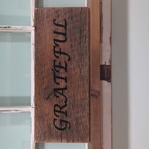 Real Wood Rustic Farmhouse Grateful Sign. Burnt Etching Engraving.